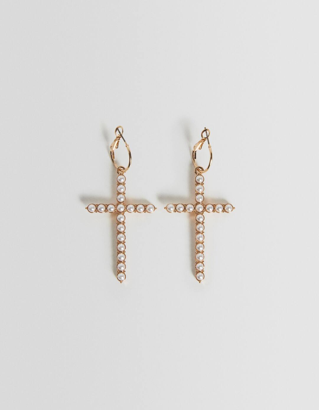 Faux pearl cross earrings