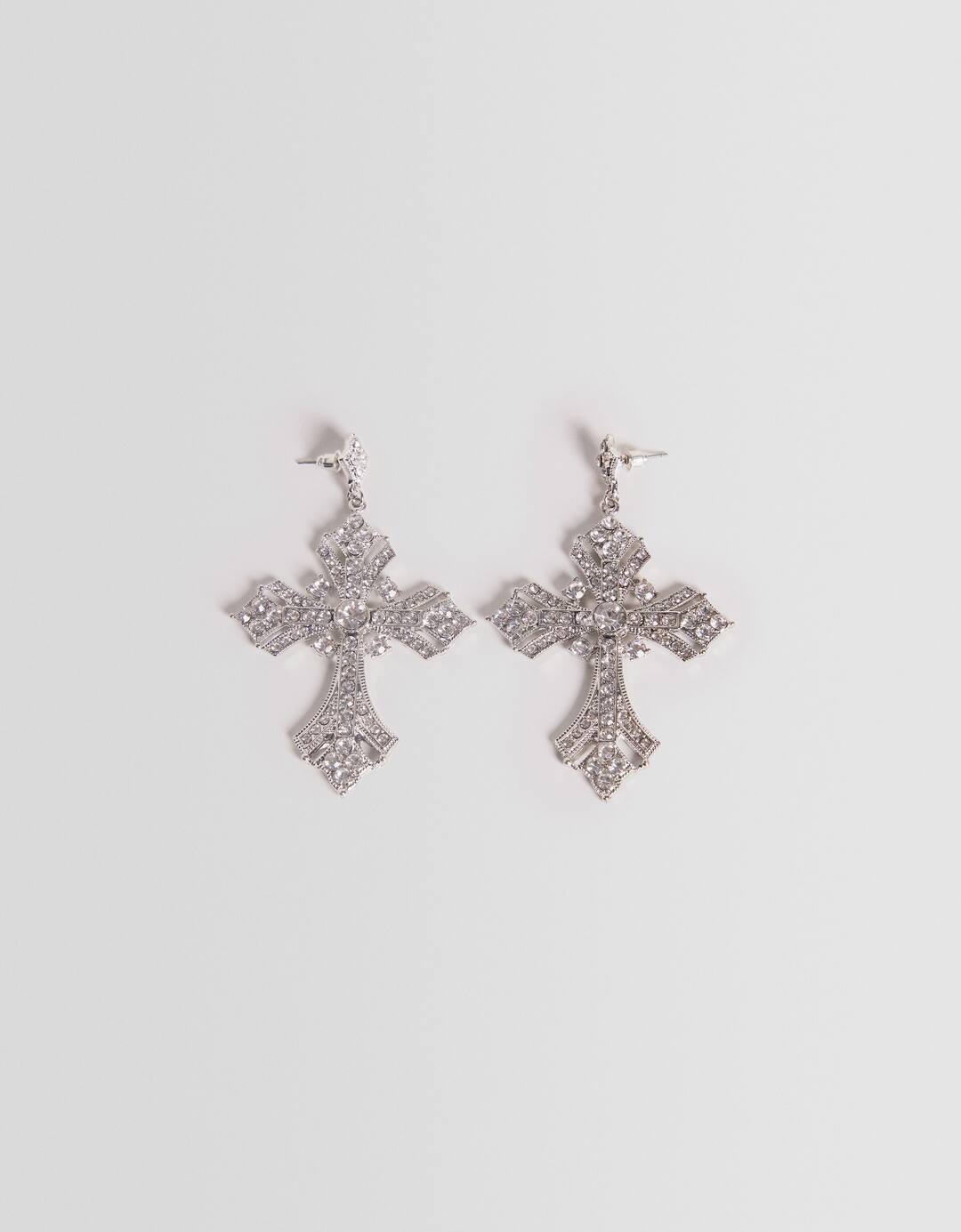 Rhinestone boho cross earrings
