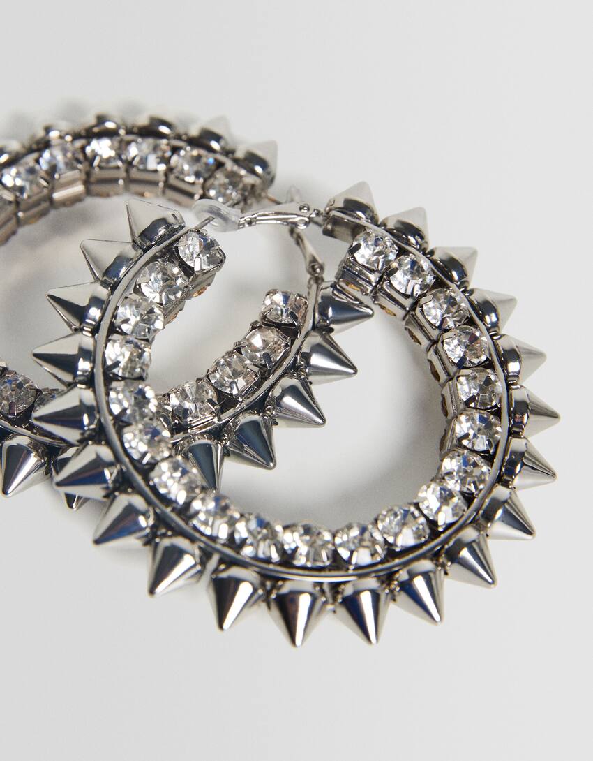 Generation Bershka hoop earrings with spikes-Silver-3