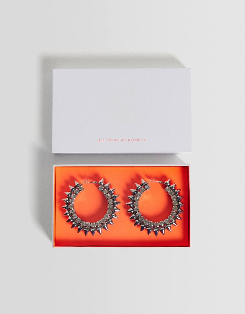 Generation Bershka hoop earrings with spikes-Silver-5