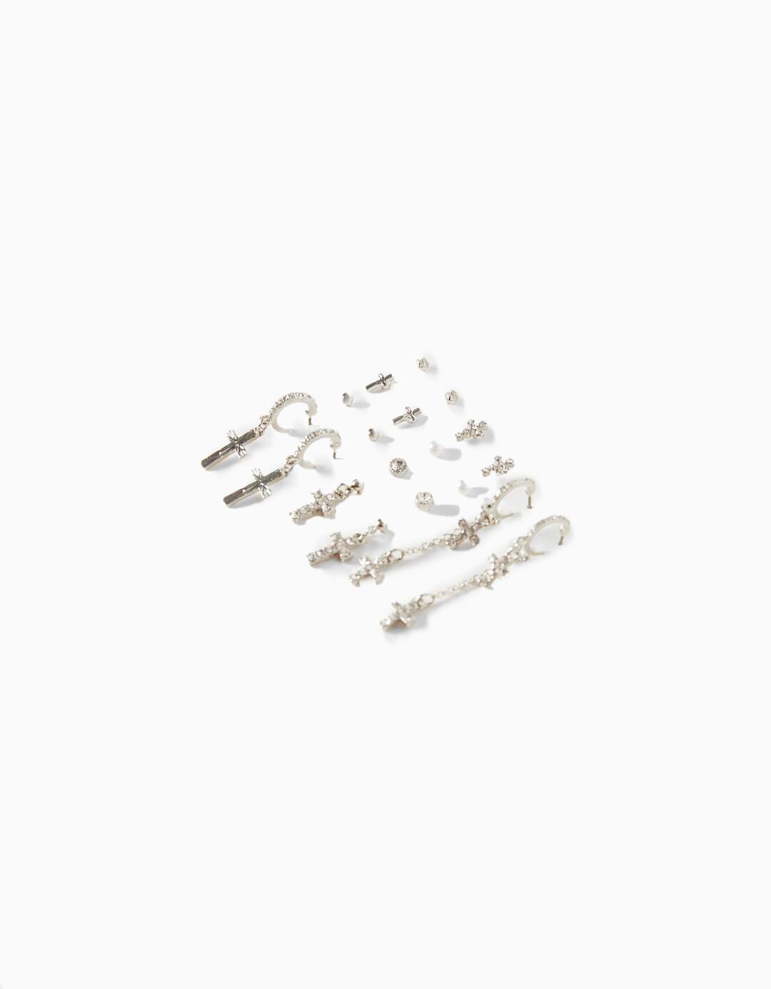 Set of 9 pairs of cross earrings