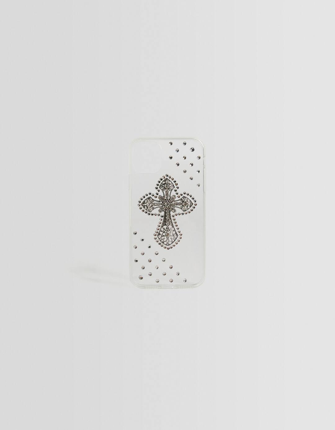 Maska za iPhone s ukrasnim kamenčićima i krstom