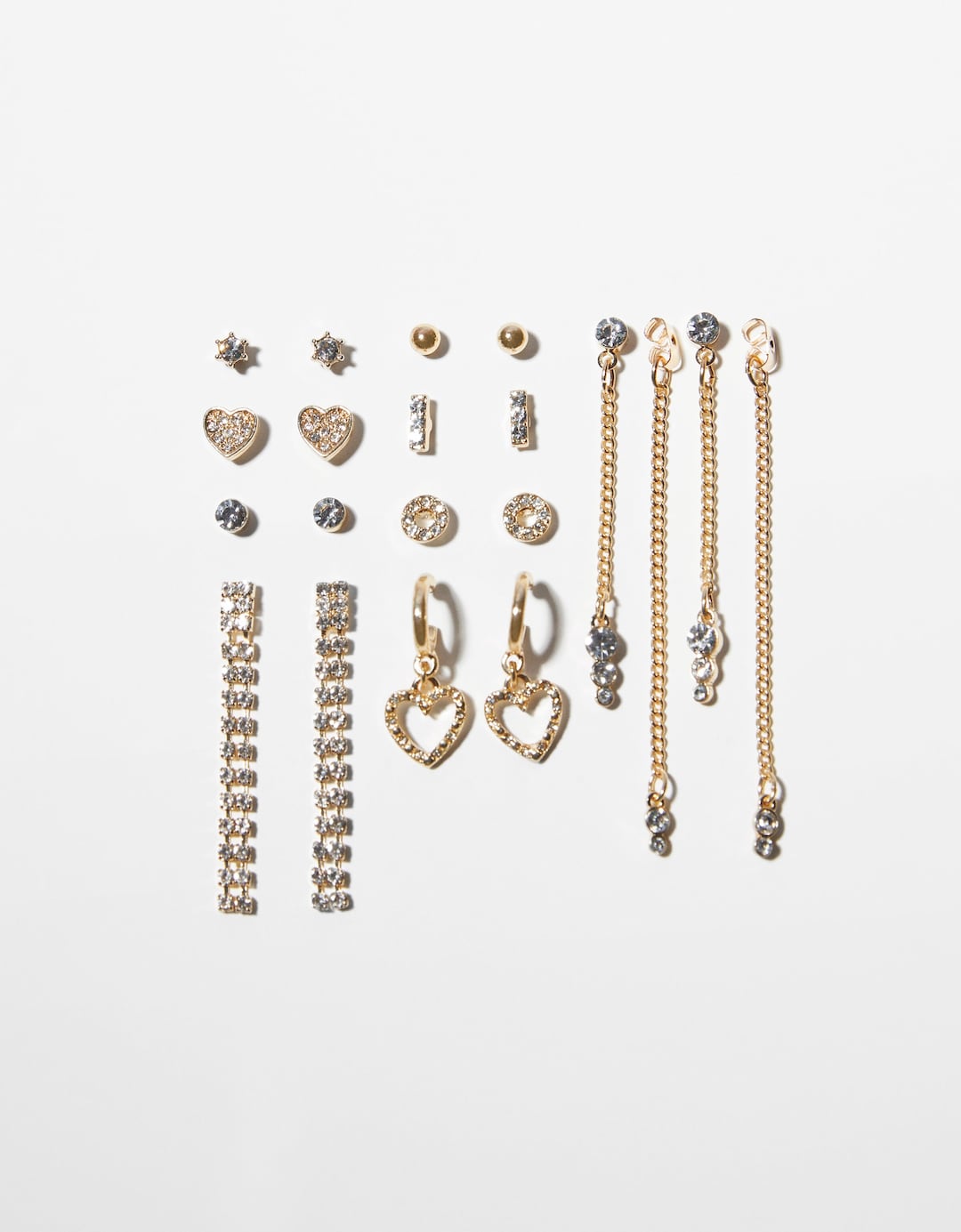 Set met 9 oorhangers en oorbellen met strass