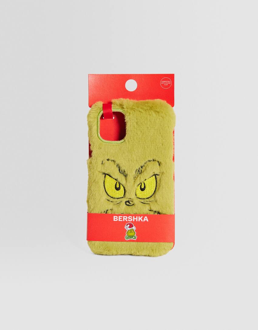The Grinch iPhone11 / XR embroidered faux fur mobile phone case-Green-4