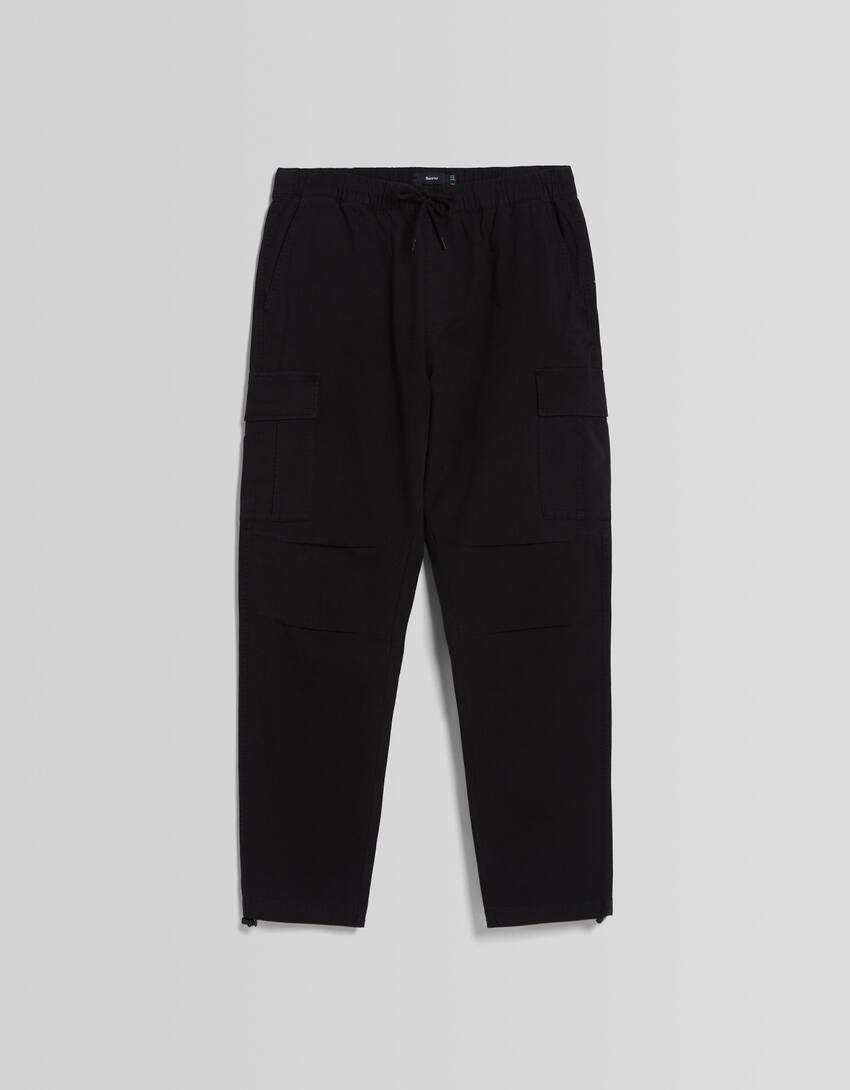 Cargo trousers with stoppers-Black-5