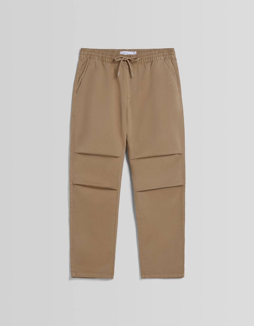 Loose-fit cotton blend trousers-Camel-4