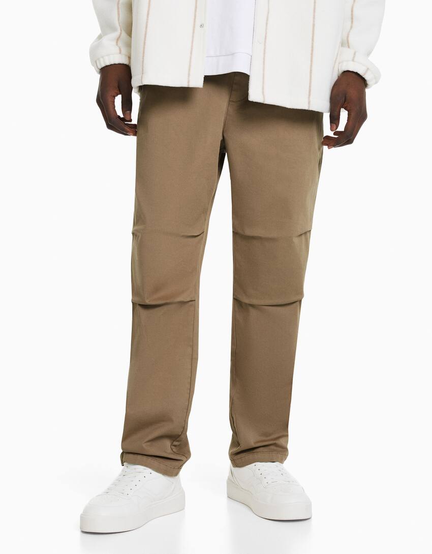 Loose-fit cotton blend trousers-Camel-3