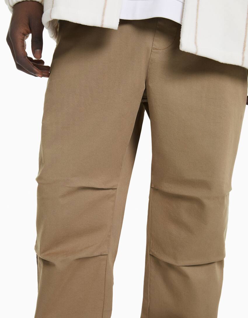 Loose-fit cotton blend trousers-Camel-2
