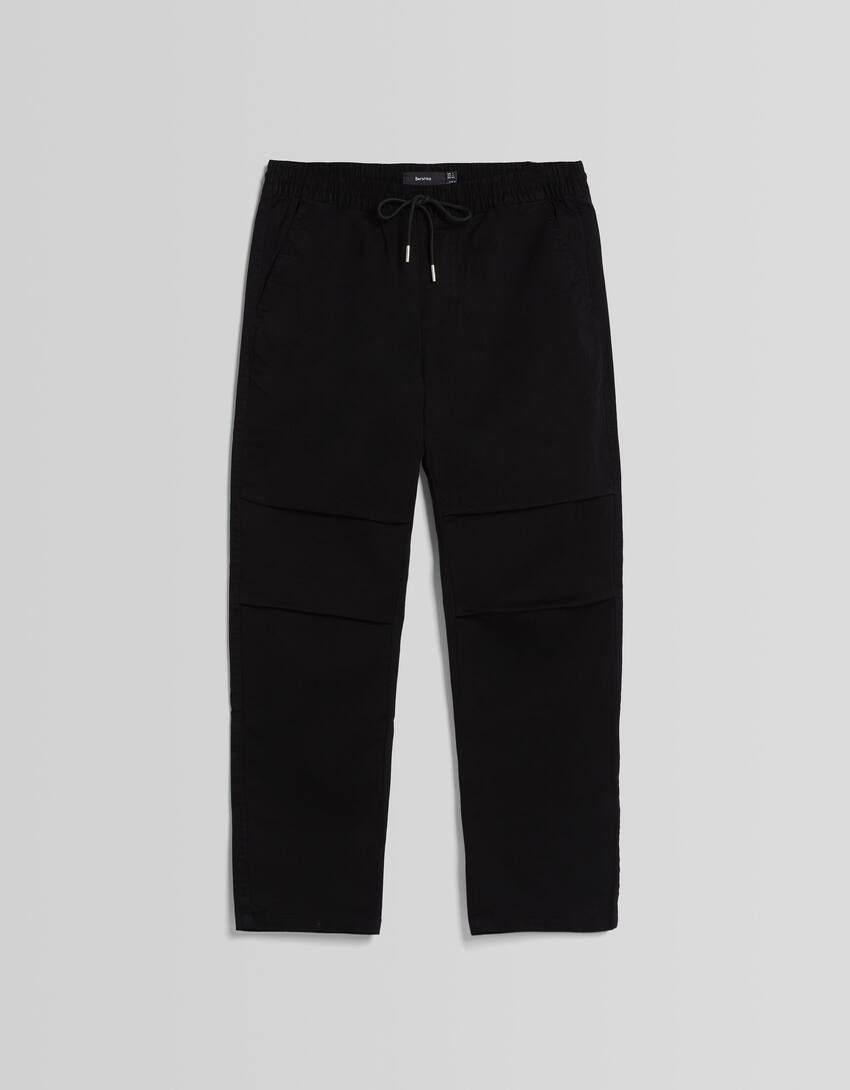 Loose-fit cotton blend trousers-Black-4
