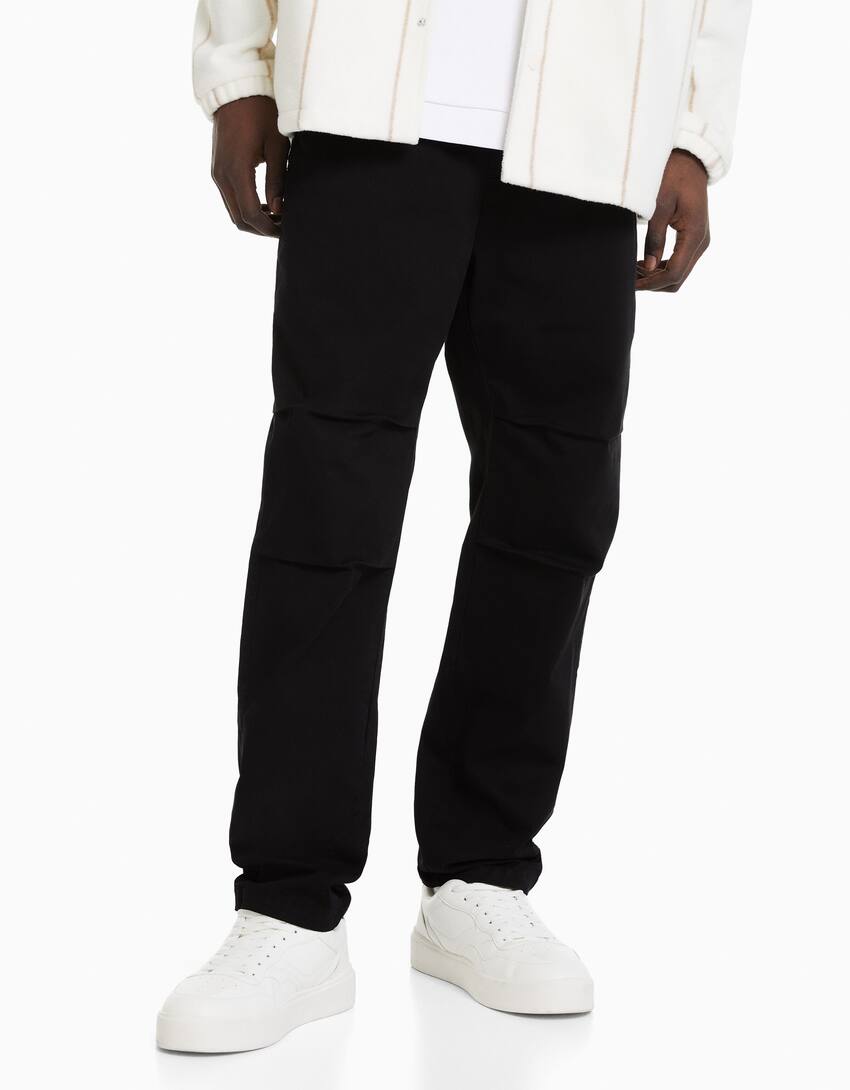 Loose-fit cotton blend trousers-Black-2