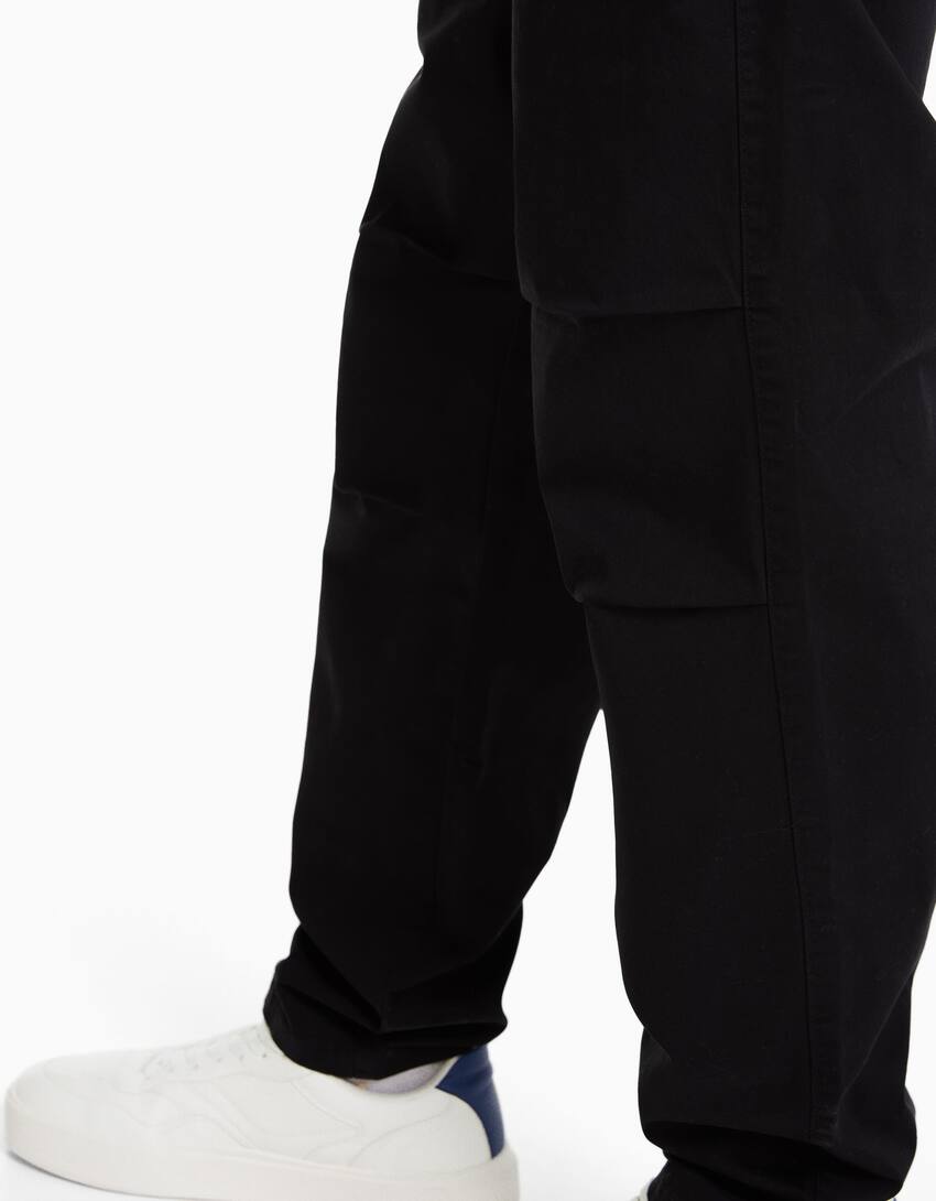 Loose-fit cotton blend trousers-Black-3