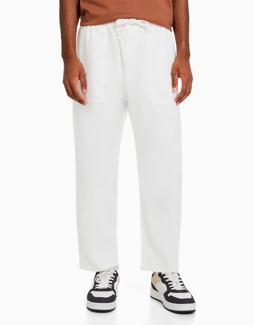 Rustic loose-fit trousers-White-3