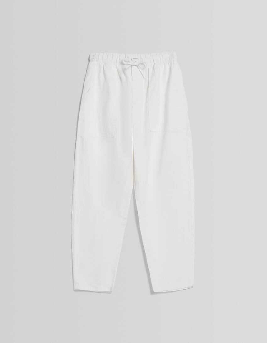 Rustic loose-fit trousers-White-4