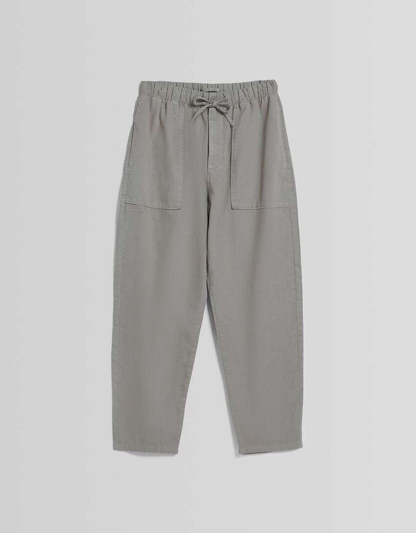 Rustic loose-fit trousers-Grey-4