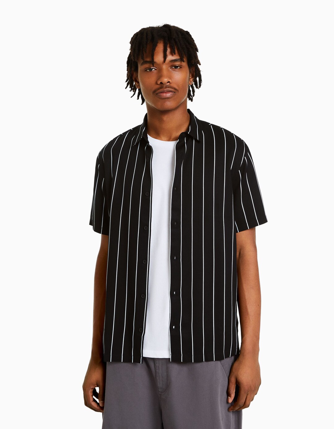 Camisa manga corta sarga rayas