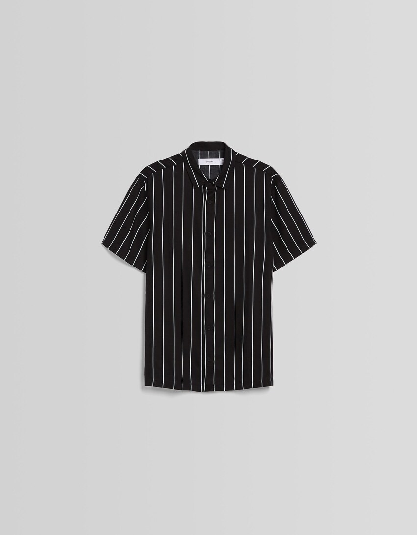 Camisa màniga curta sarja ratlles-Blanc / Negre-4