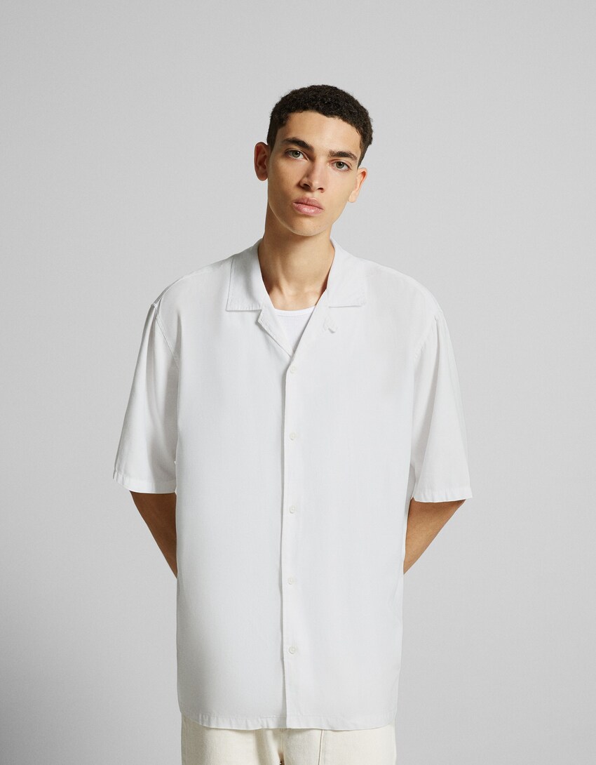 Camisa manga corta relaxed fit rústica-Blanco-0