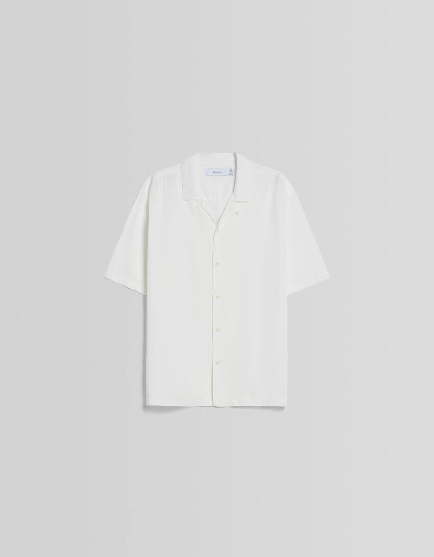 قميص ريفي بأكمام قصيرة وقصّة مريحة-أبيض-4