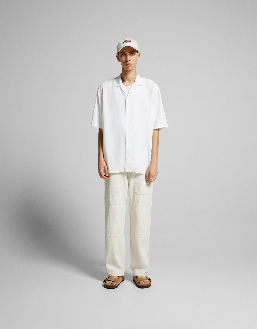 Camisa manga corta relaxed fit rústica-Blanco-3