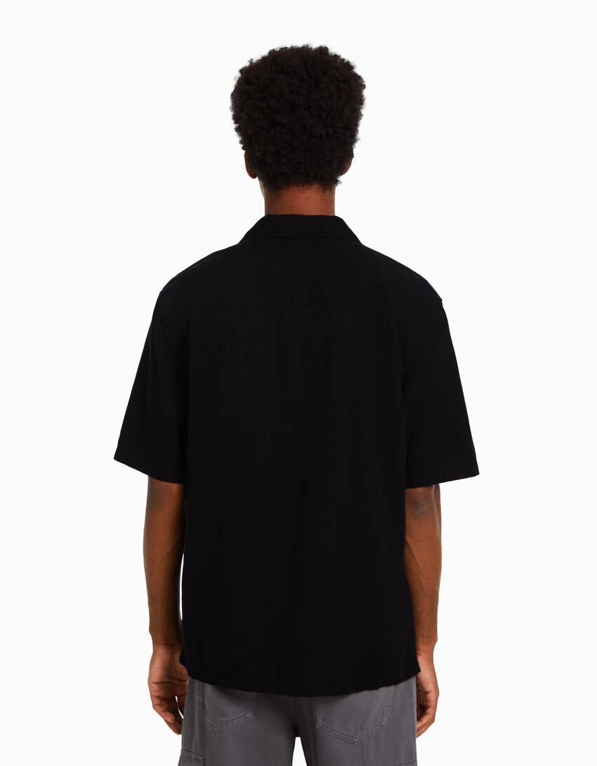 Camisa manga corta relaxed fit rústica-Negro-1