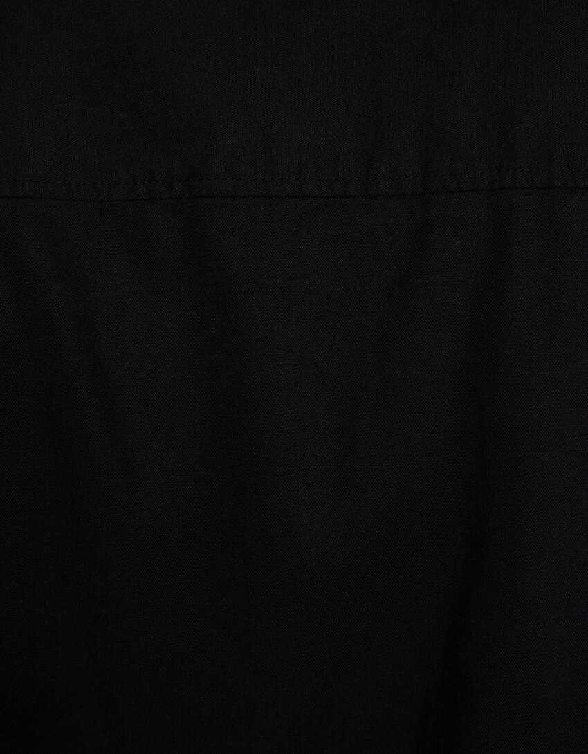 قميص ريفي بأكمام قصيرة وقصّة مريحة-أسود-5