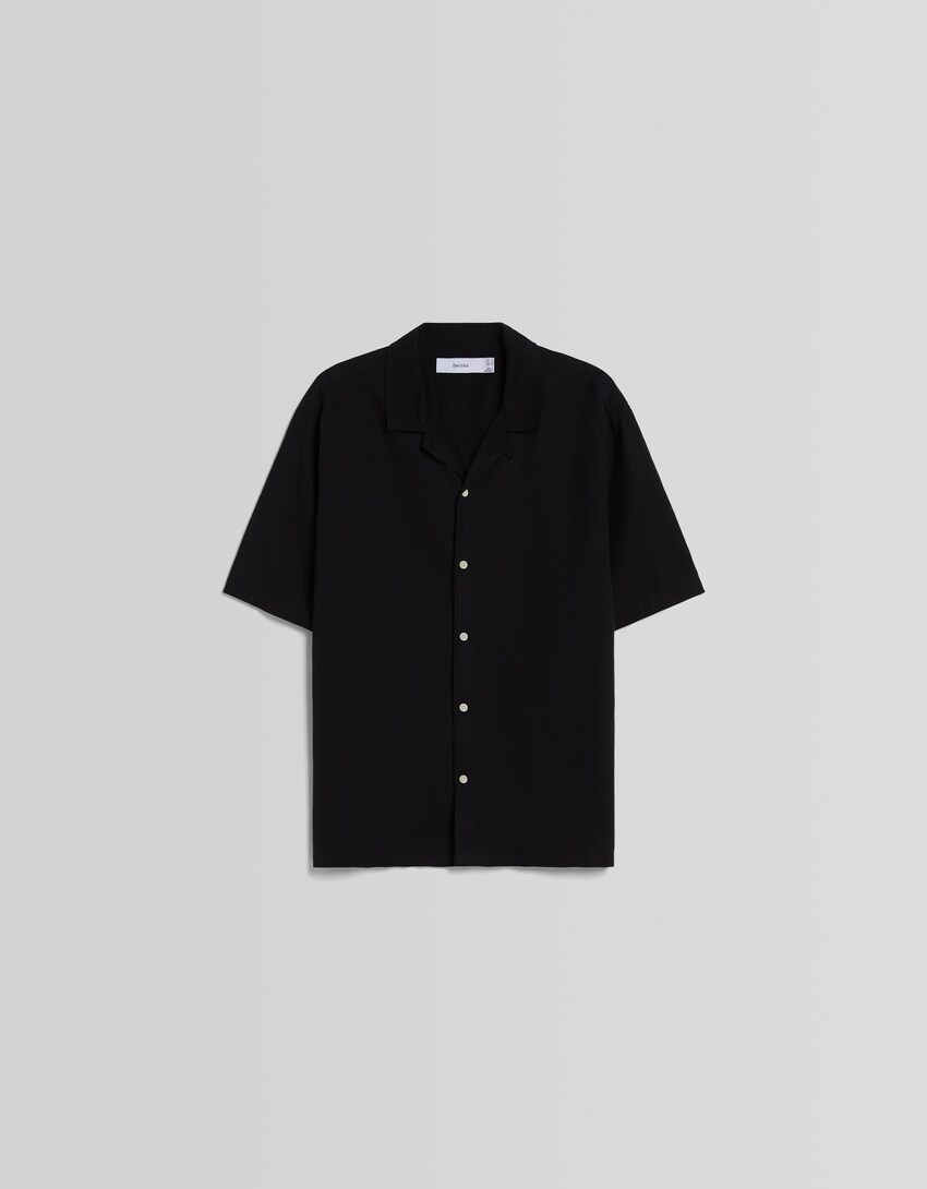 Camisa manga corta relaxed fit rústica-Negro-4