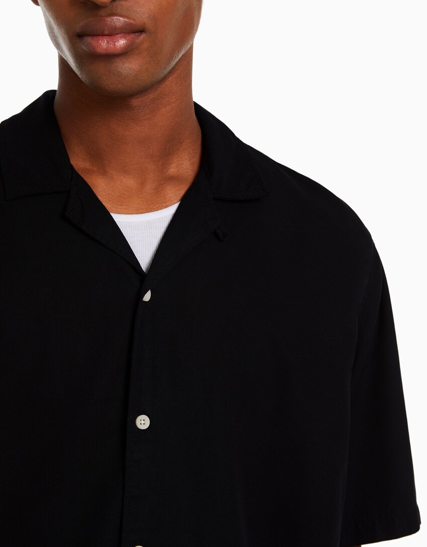 Camisa manga corta relaxed fit rústica-Negro-2