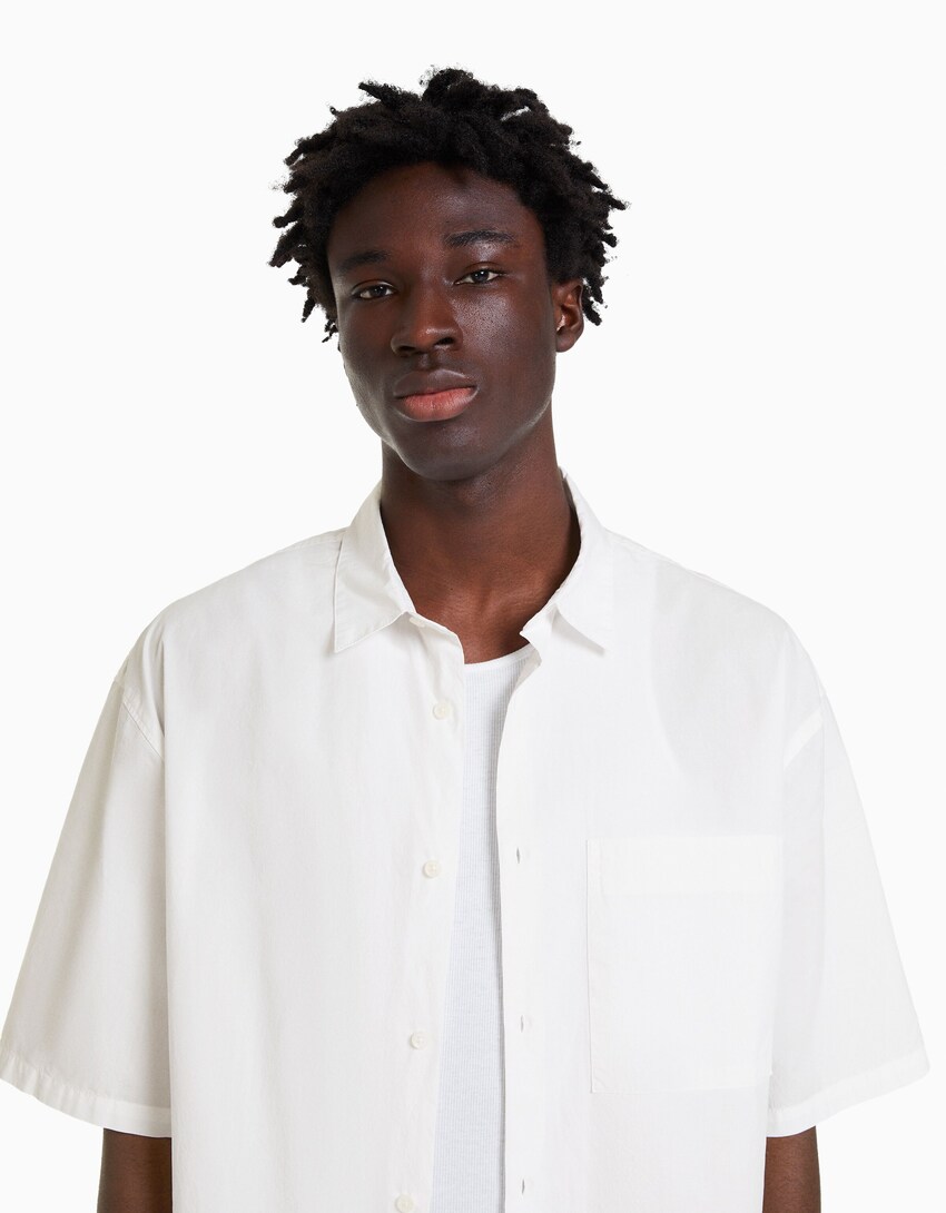 Camisa màniga curta popelín-Blanc-2