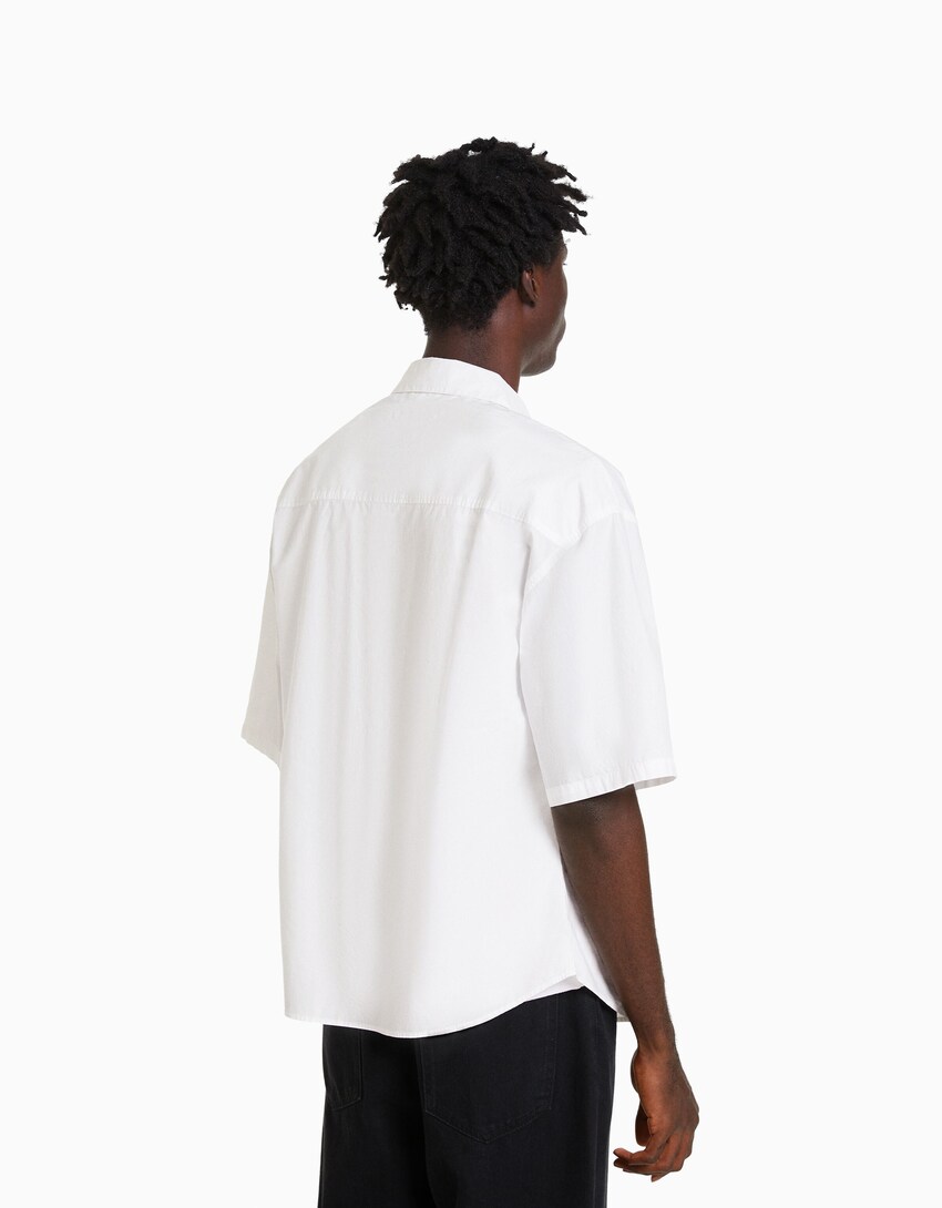 Camisa màniga curta popelín-Blanc-1
