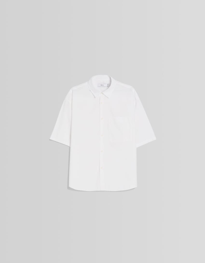 Camisa màniga curta popelín-Blanc-4