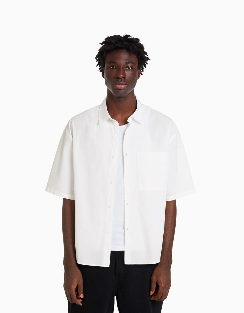 Camisa màniga curta popelín-Blanc-0