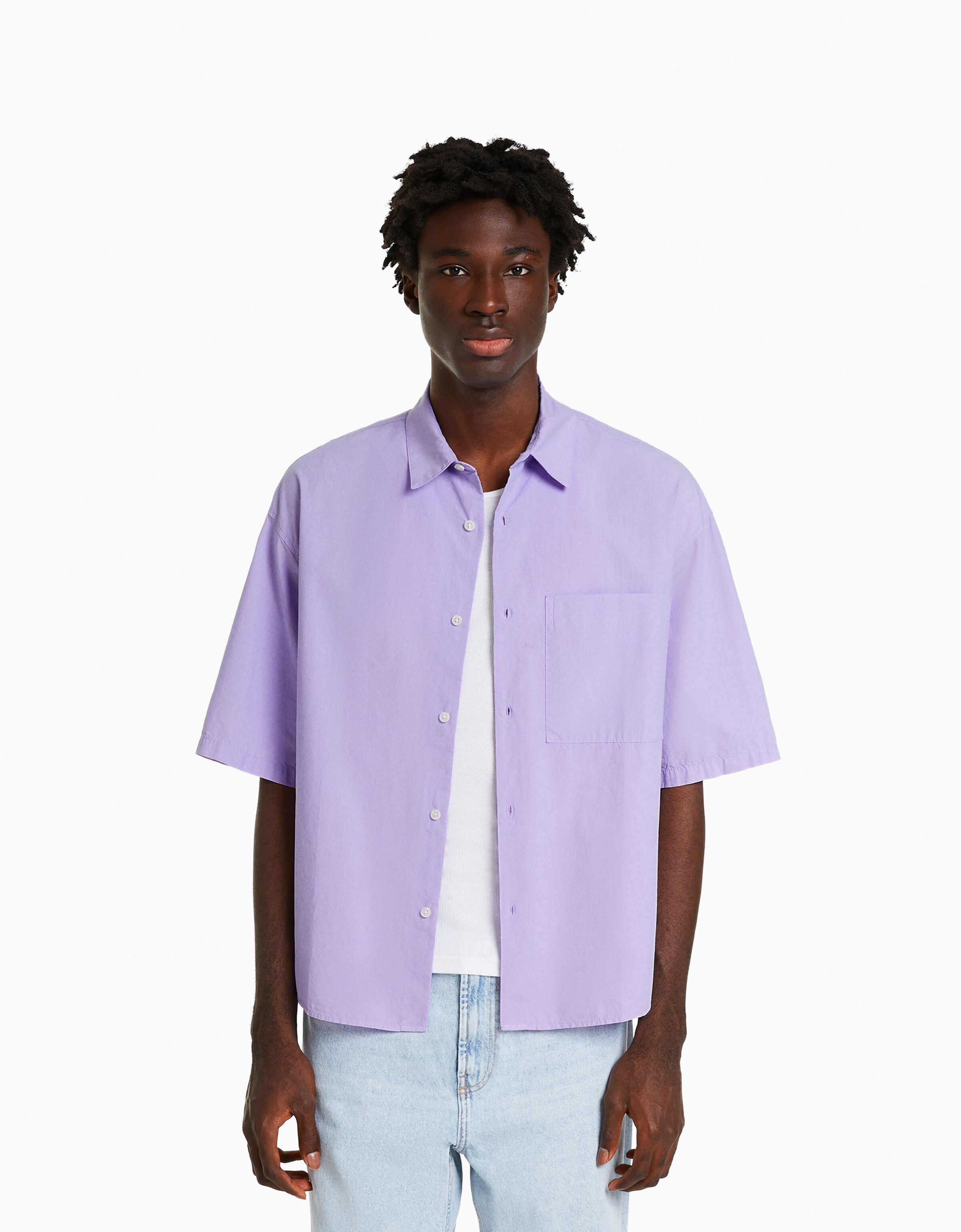 Mens short cheap sleeve poplin shirt