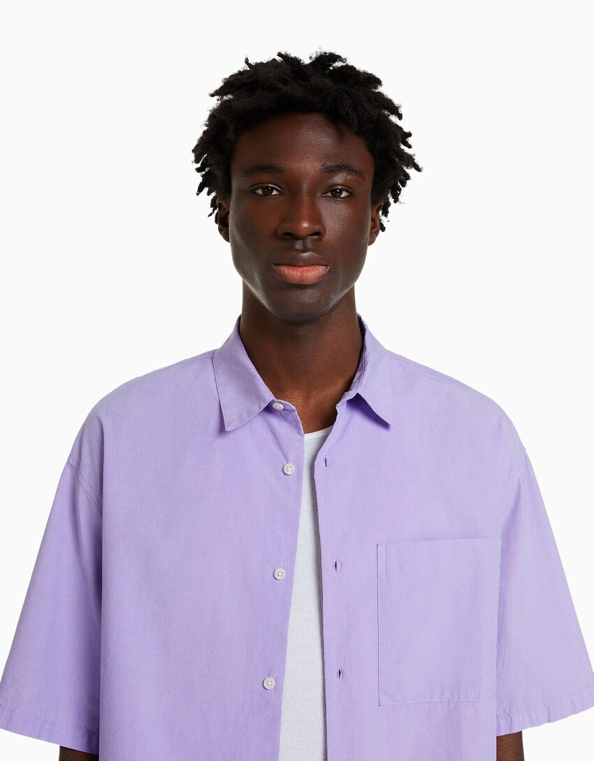 Camisa manga corta popelín-Morado-2