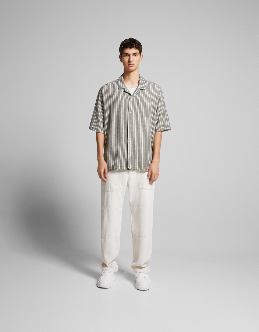 Camisa manga corta rústica rayas-Blanco / Negro-3