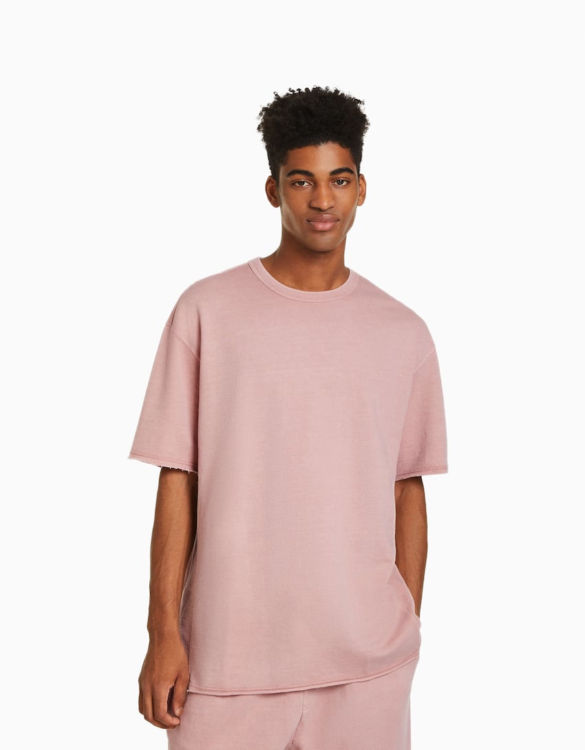 მოკლესახელოიანი გახუნებული მაისური-ვარდისფერი-0