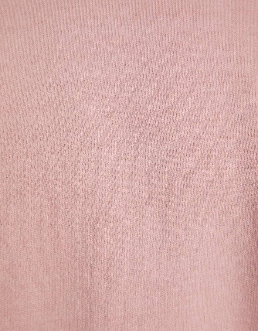 მოკლესახელოიანი გახუნებული მაისური-ვარდისფერი-5