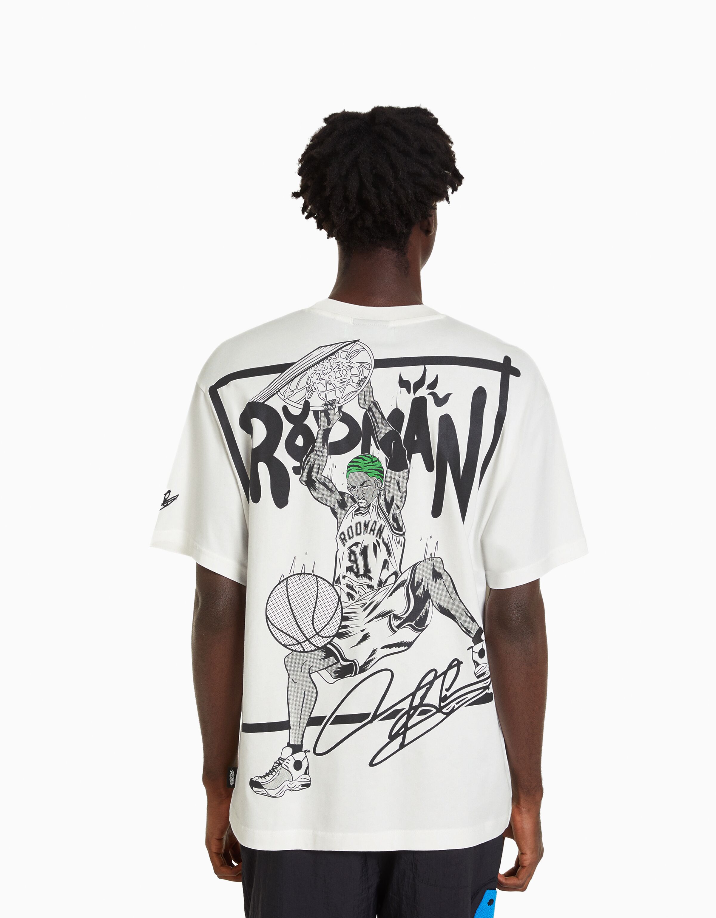 Camiseta DENNIS RODMAN X BERSHKA manga corta boxy fit print