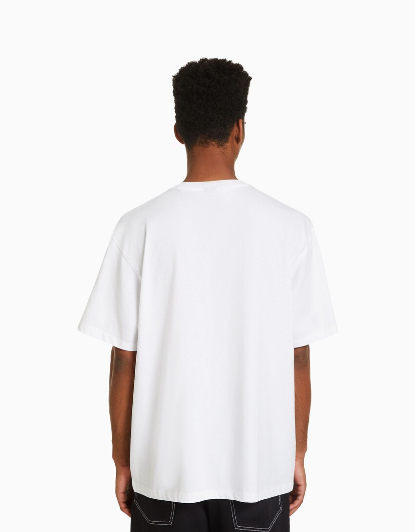 Desenli kısa kollu boxy fit t-shirt-Beyaz-1