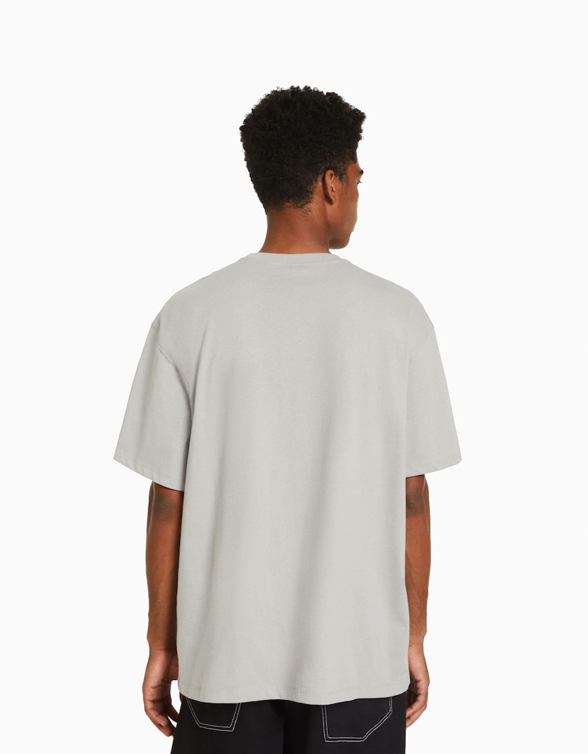 Desenli kısa kollu boxy fit t-shirt-Gri-1