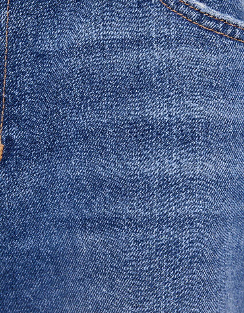 Jeansowe bermudy slim z przetarciami-Niebieski-5