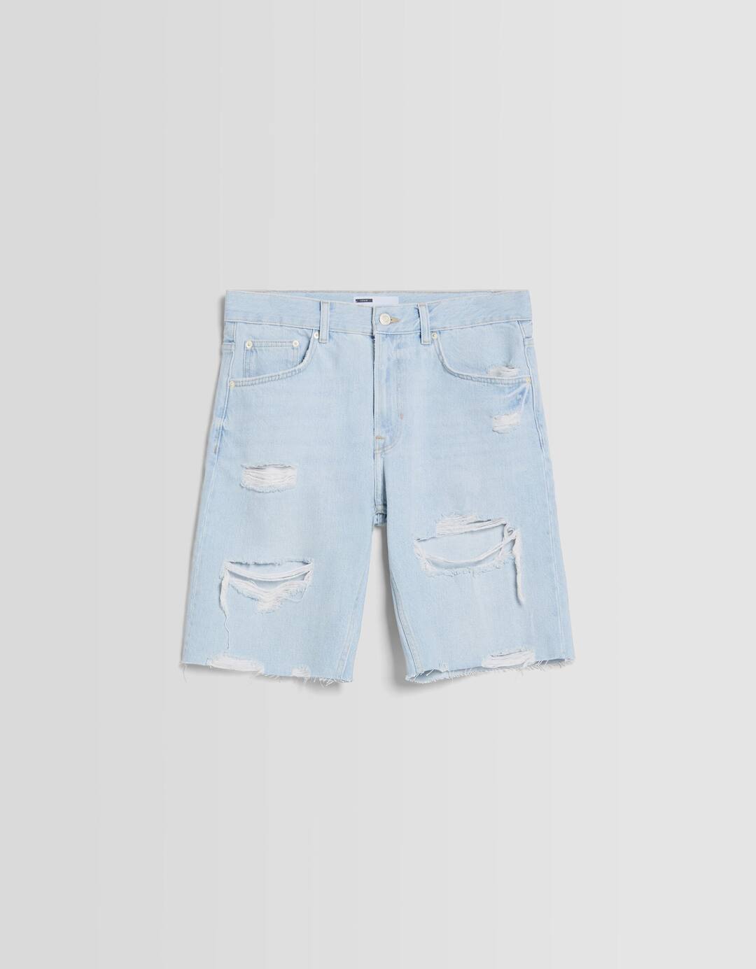 Slim fit ripped denim Bermuda shorts