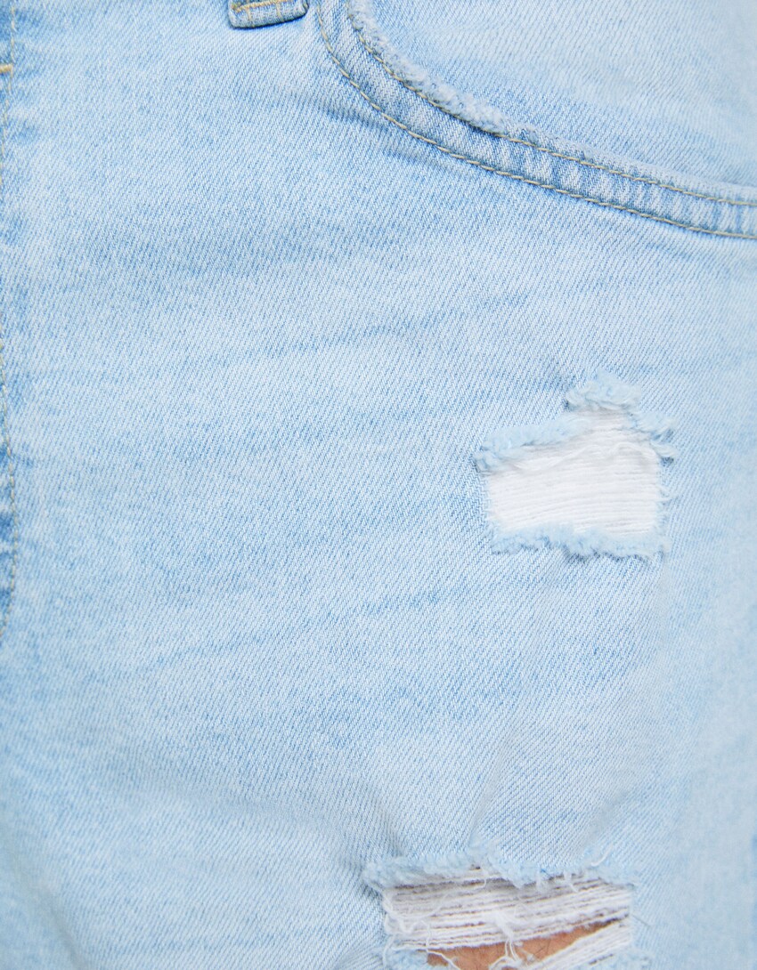 Bermudy jeansowe z przetarciami-Jasnoniebieski-5