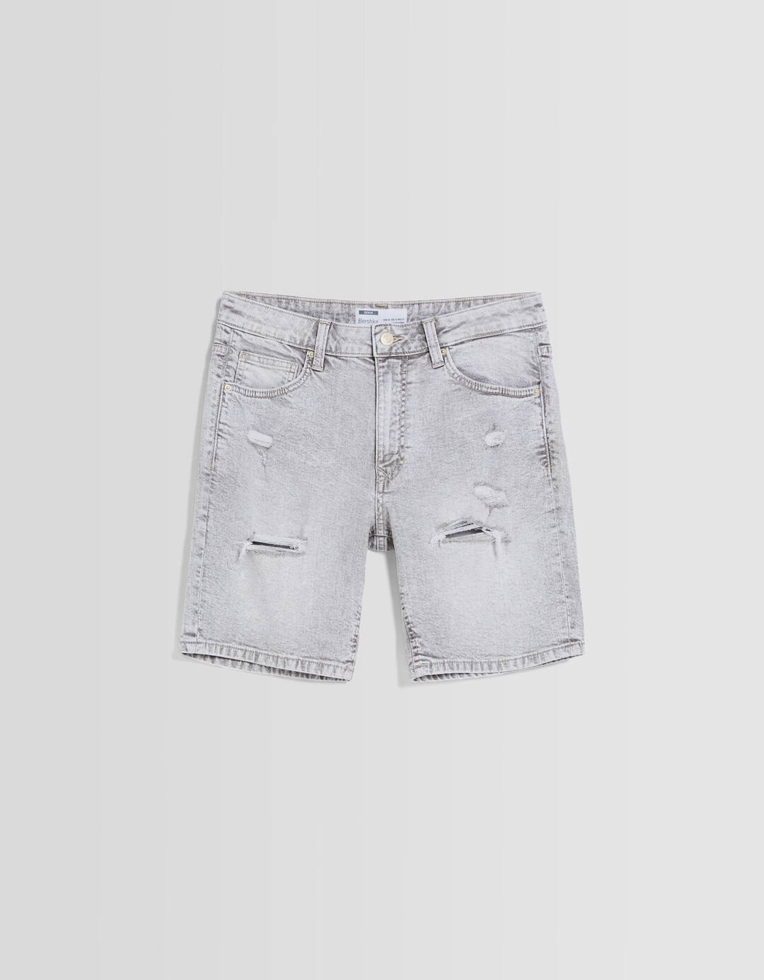 Ripped denim Bermuda shorts