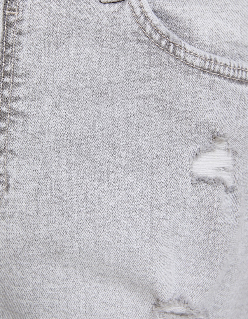 Bermudy jeansowe z przetarciami-Ciemnoszary-5