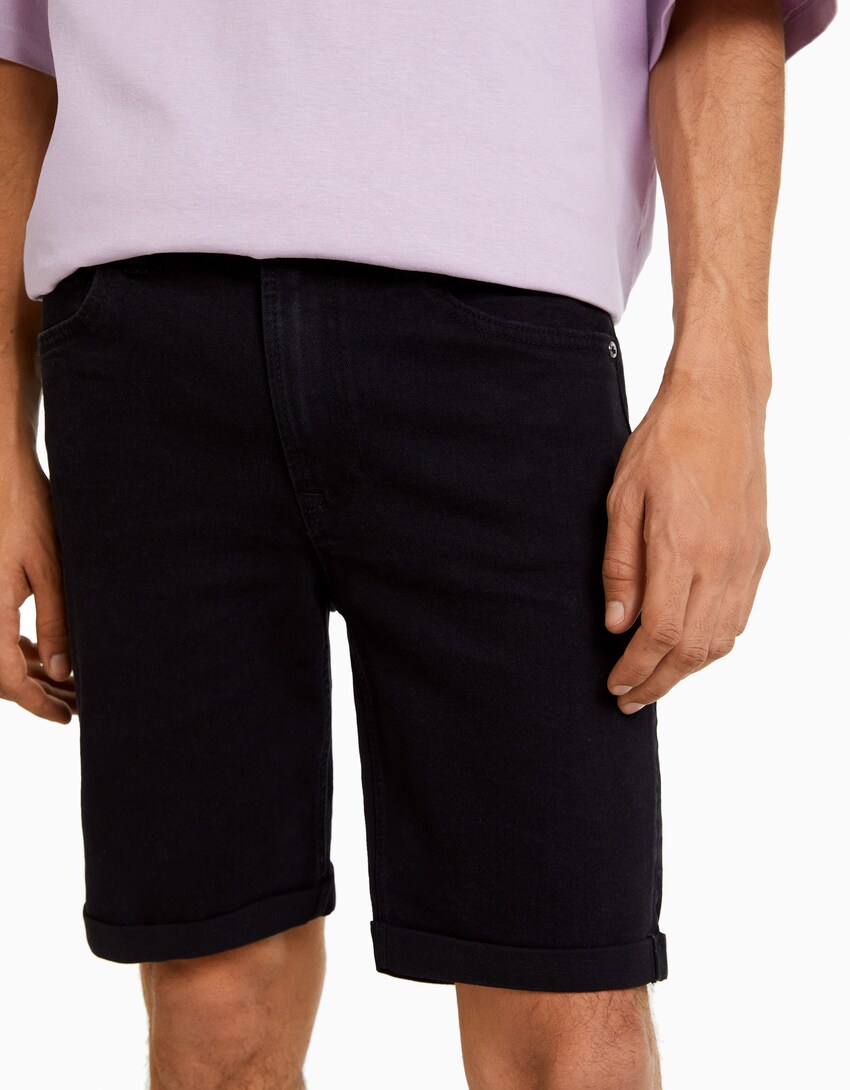 Skinny roll up denim bermudak-Beltza-3