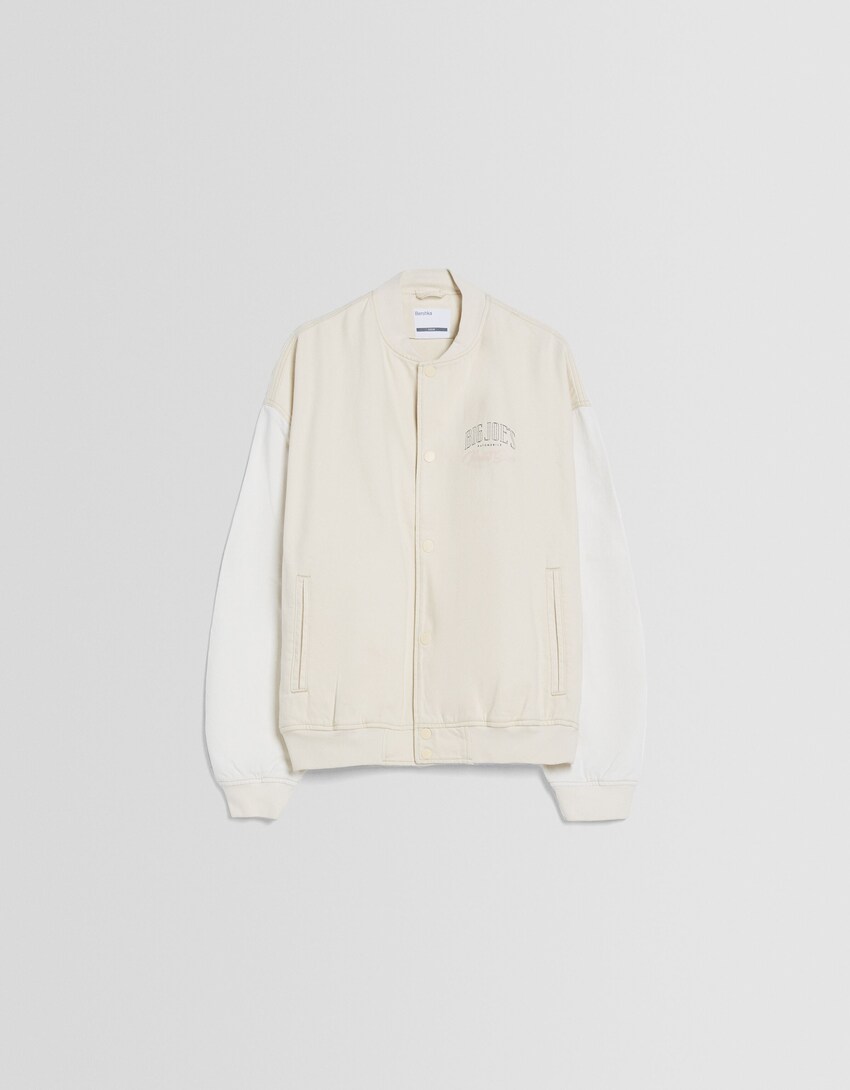 Cazadora denim bomber hilo contraste-Crudo-4