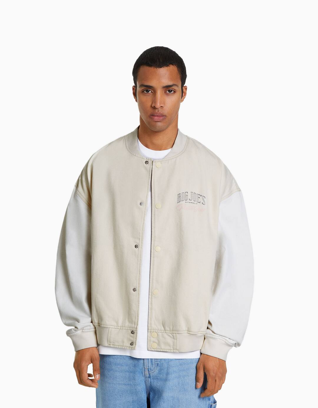 Denim bomber jacket with contrast thread