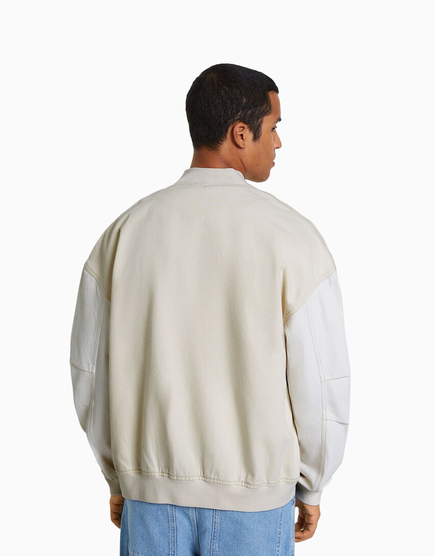 Cazadora denim bomber hilo contraste-Crudo-1
