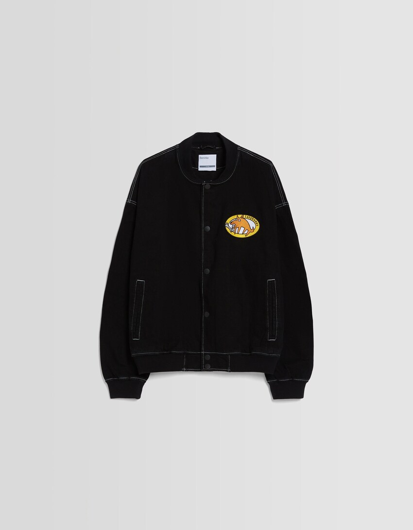 Cazadora denim bomber hilo contraste-Negro-4