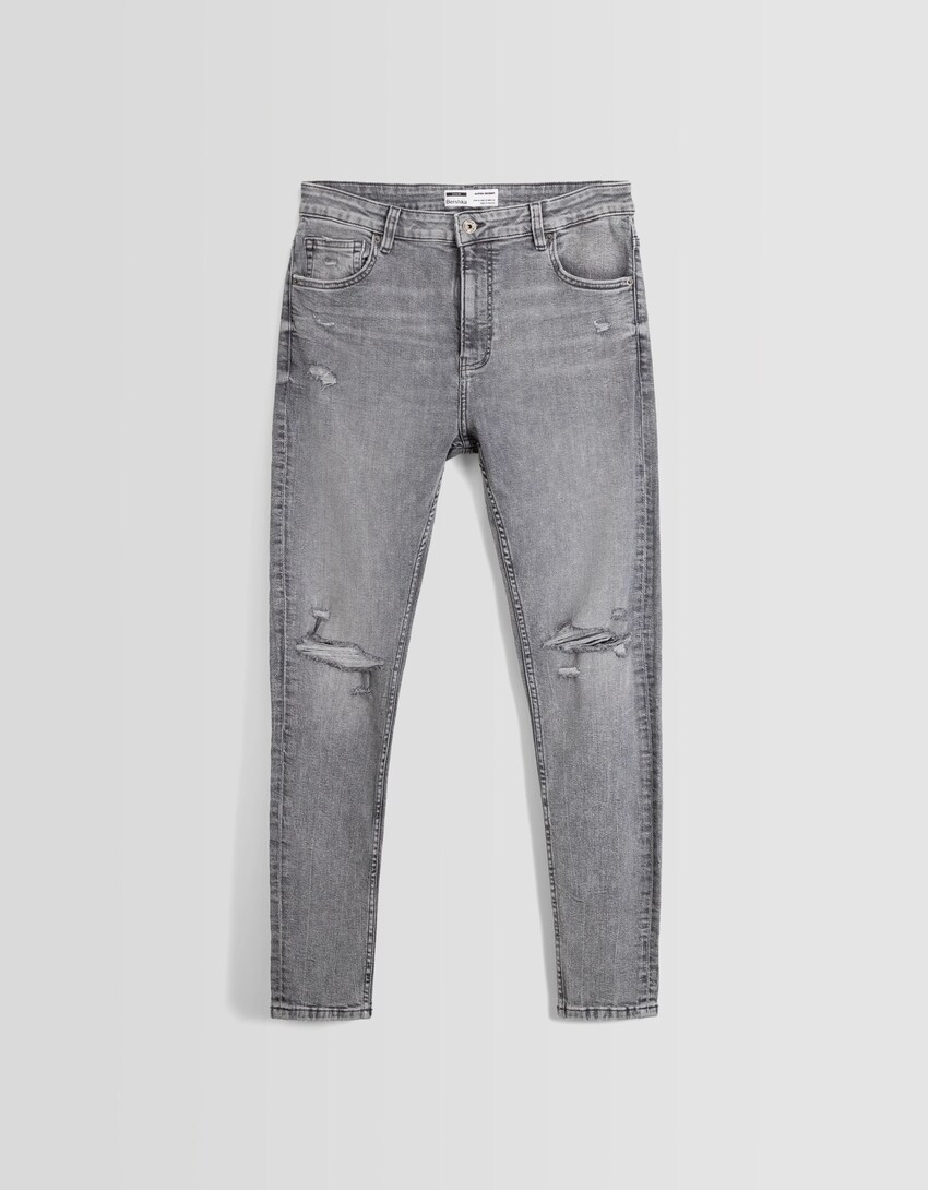 Jeans skinny rotos-Gris oscuro-4